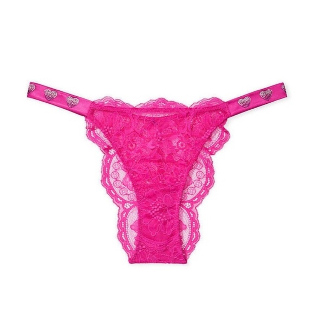 Victoria's Secret Very Sexy Heart Shine Ombre Strap Lace Brazilian‎ Pink Sz S
